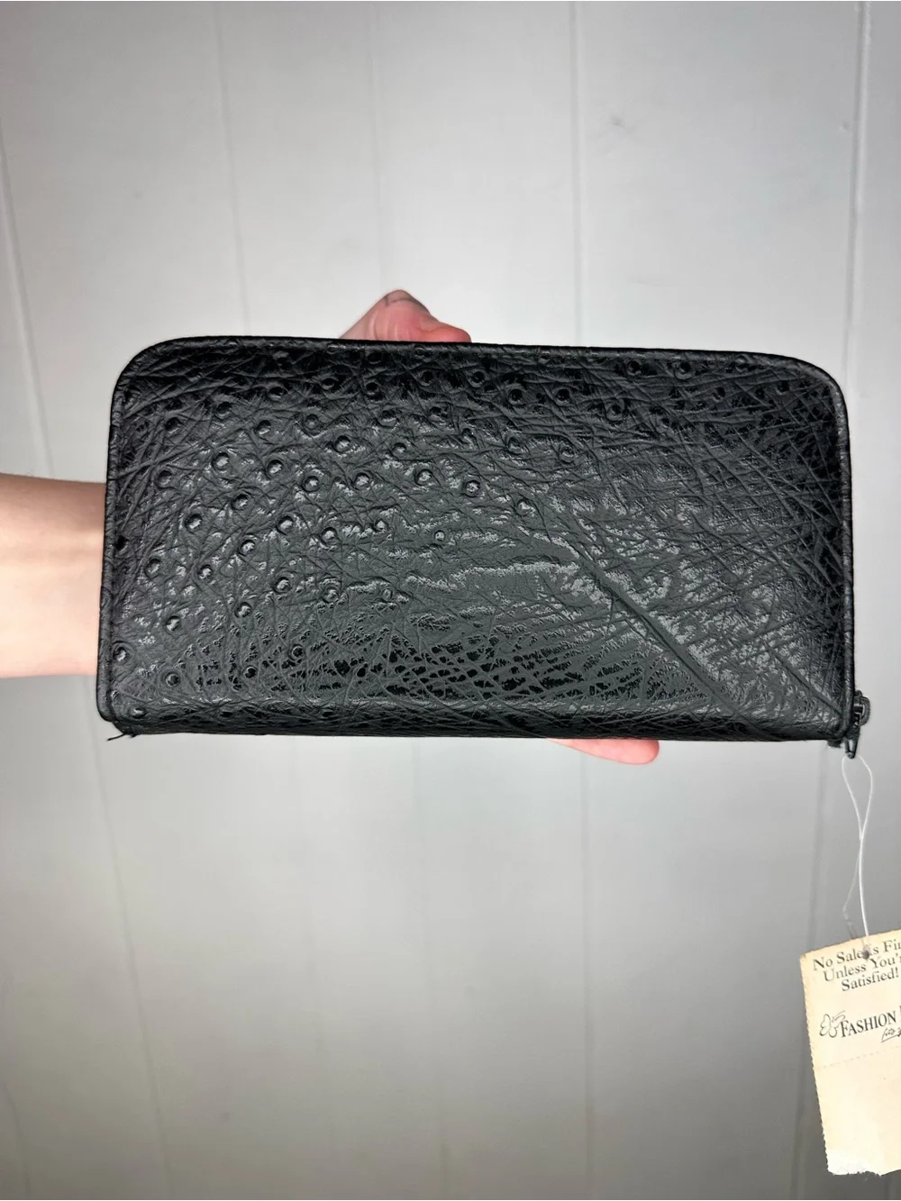 NWT Vintage Maggie Lawrence Black Ostrich Embossed Texture Clutch Wallet